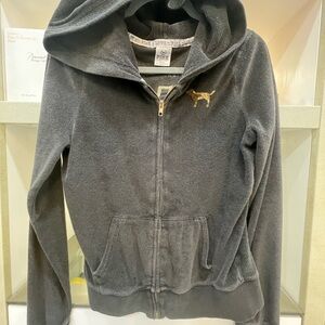 PINK Victoria's Secret Charcoal Hoodie with Gold Logo Size Medium